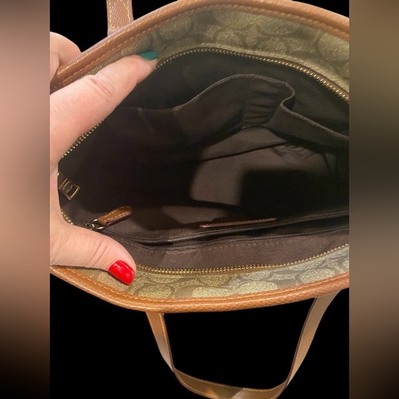 Coach beige & brown coated canvas & leather signature zip top  city tote F34603 - Picture 5 of 9